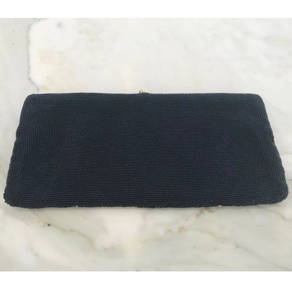 VINTAGE BELGIUM HANDMADE BLACK BEADED CLUTCH - Picture 7 of 13